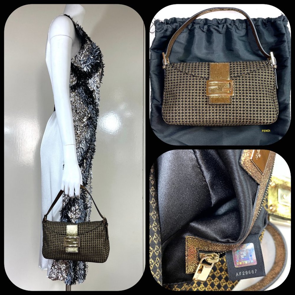 Auc New Fendi Zucchino Metallic Gold Canvas Mamma bag - Picture 17 of 17